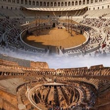 The arena floor inside an ancient Roman amphitheatre.