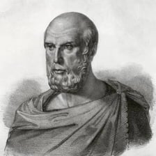 A portrait-style depiction of a wise philosopher.