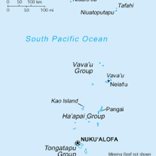 A tropical coastline in Tonga in the South Pacific.