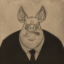 An illustration of Napoleon, the pig character from George Orwell’s Animal Farm