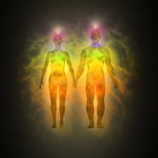 An illustration showing a luminous aura surrounding a person.