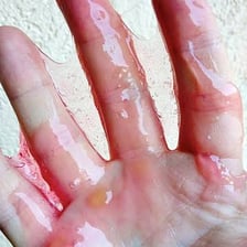A close-up of sticky translucent goo