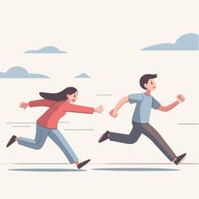 One person running after another in a pursuit.