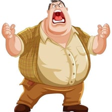 An agitated person gesturing angrily