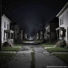 A visibly run-down urban street with a disreputable atmosphere.