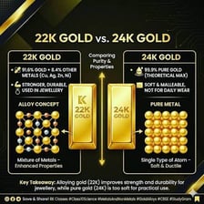 A comparison showing pure gold alongside a mixed-metal alloy.
