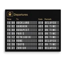 A railway departure board showing a delayed train.