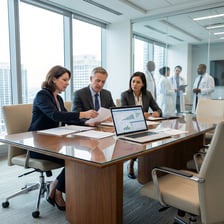 An employer meeting with a worker in an office