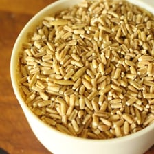 Oat grains beside an oat plant with seed heads