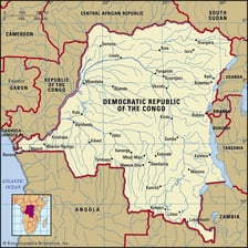 A historical map showing Zaire in central Africa.