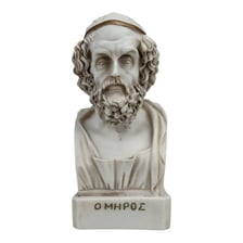 A classical bust representing Homer, the ancient Greek epic poet