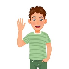 A person waving while greeting someone.