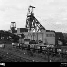 A British colliery with a pithead structure