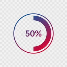 A circle divided into two equal parts to represent 50 percent.