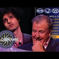 A quiz host asking a contestant a question
