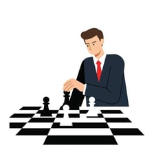 A chess player making a thoughtful strategic move.