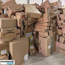 Boxes of surplus goods stacked in a warehouse
