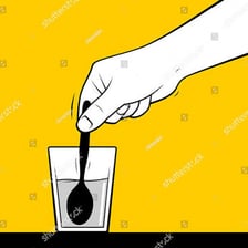 A hand stirring liquid vigorously in a glass