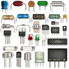 Various electronic components mounted on a circuit board.