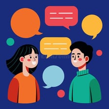 An illustration of a person talking at length with speech bubbles