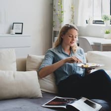 A person dining at home at a table