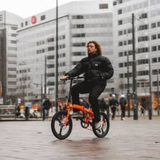 A bicycle viewed from the side