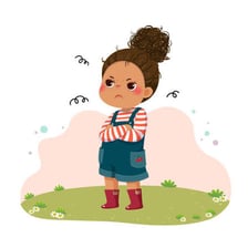 A child looking irritable and sulky.