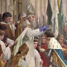 A monarch at a formal abdication ceremony