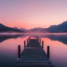 A still lake in a calm dawn landscape
