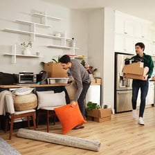 A person remaining at home in a living room