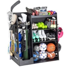 A collection of sports equipment arranged together as a kit.