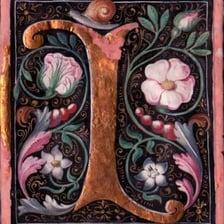 A decorated initial letter at the beginning of a manuscript