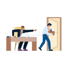 A workplace scene depicting an employee being dismissed