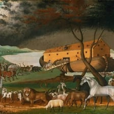 An illustration of Noah’s Ark on the Flood waters
