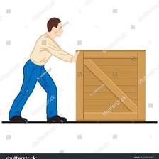 A person using force to move a heavy box.