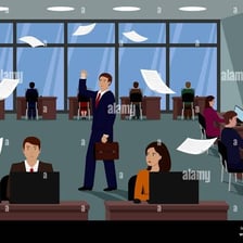 An office scene representing an employee being dismissed.