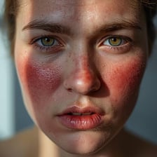 A person with visibly flushed red cheeks.