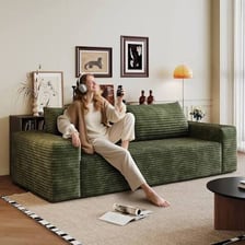 An upholstered sofa in a living room.