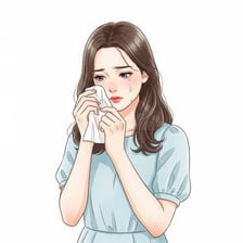 A person gently dabbing their face with a tissue