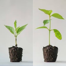 A sequence showing a young plant increasing in size as it grows