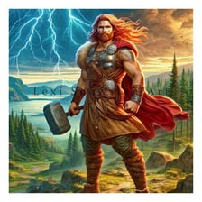 Artwork depicting Thor holding his hammer.