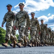 A formation of soldiers from an army marching together.