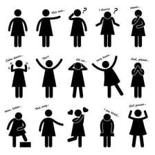People conveying meaning through facial expressions and gestures