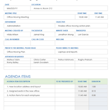 A printed meeting agenda beside papers on a conference table