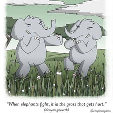 An illustrated representation of a traditional proverb.