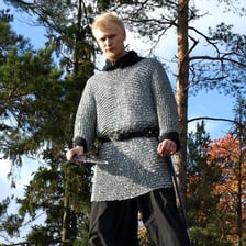 A medieval shirt made from linked metal rings.