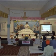 Sikh worshippers gathered at a gurdwara.