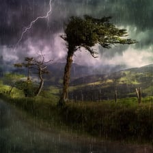 A storm scene becoming less severe.