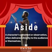 A theatre actor turned toward the audience while the other characters appear unaware.