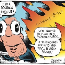 A satirical cartoon exaggerating a public figure